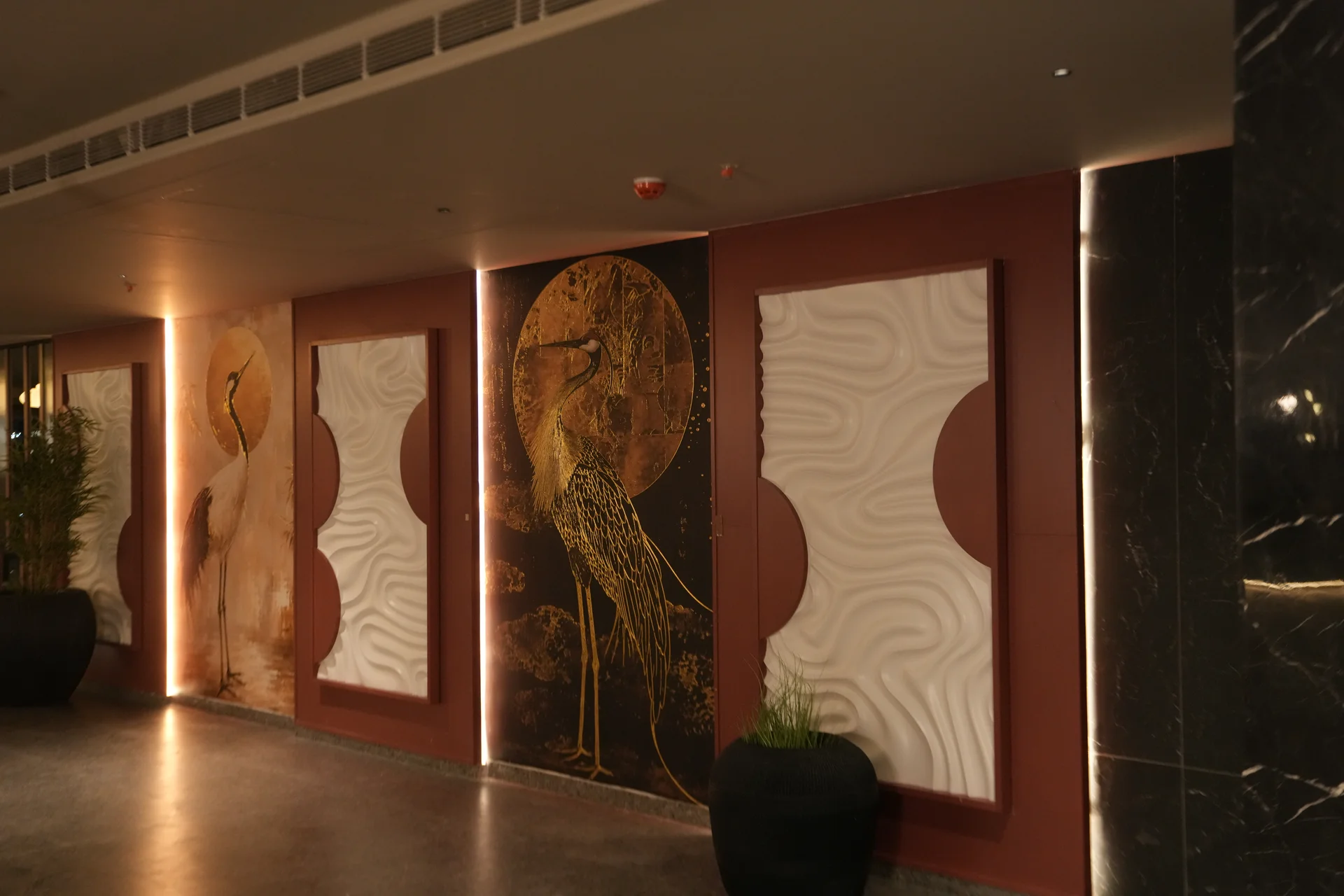 Art Corridor with Golden Crane Panels